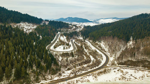 High angle view of snow covered mountain