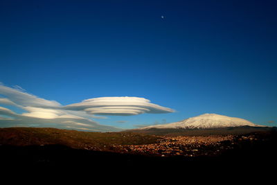 Scenic view of snow covered mountain against sky