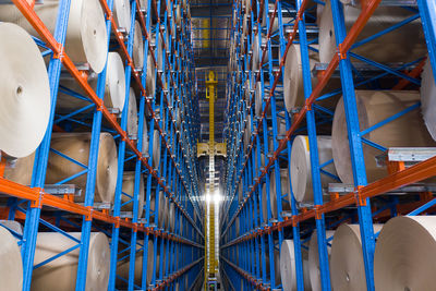 Low angle view of machinery in factory