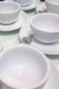 High angle view of empty coffee cup on table