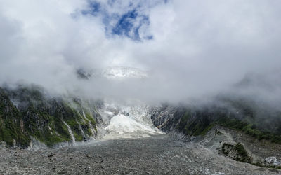 Scenic view of waterfall against sky