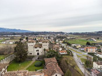 High angle view of townscape against sky