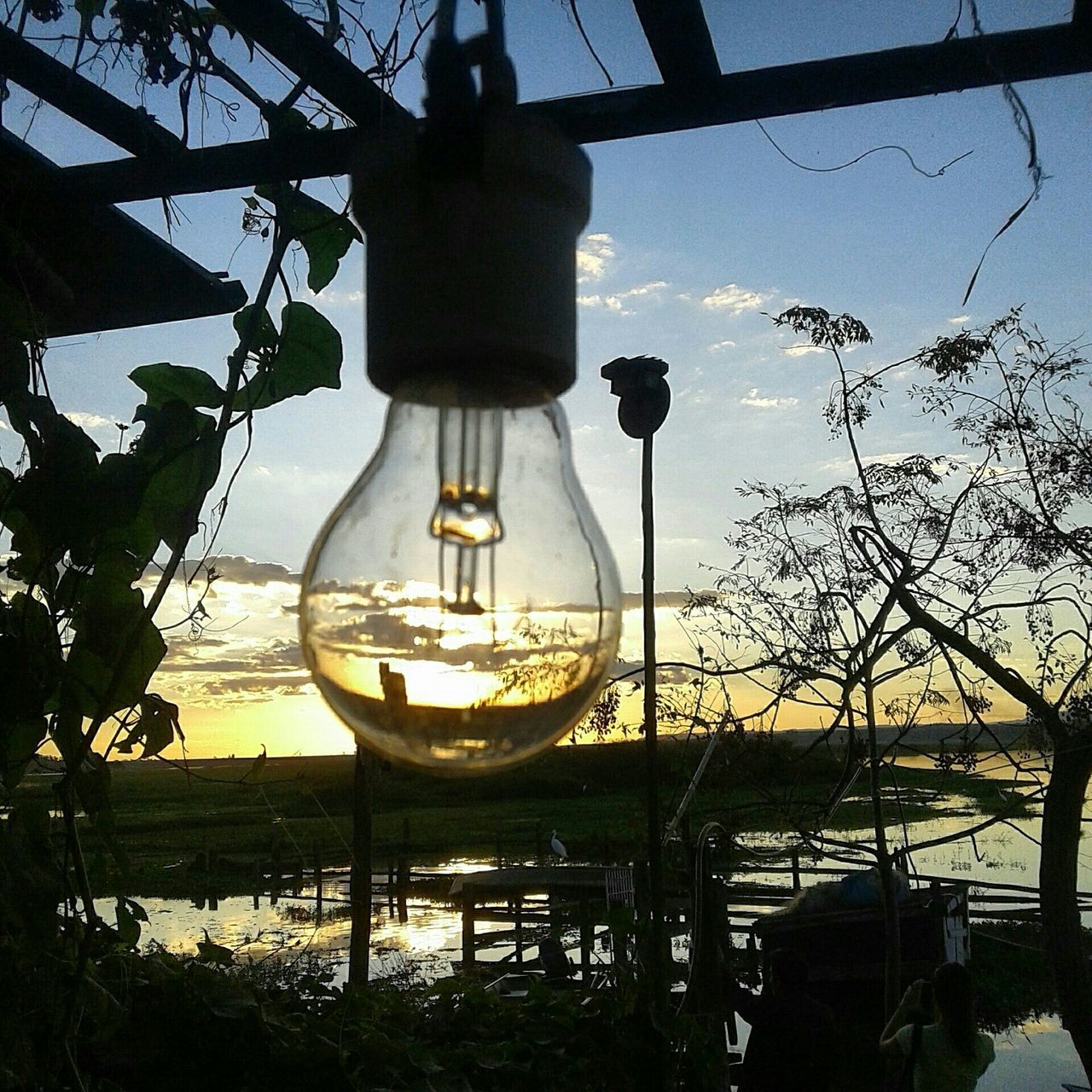 water, sky, sea, tree, lighting equipment, nautical vessel, nature, branch, no people, street light, chair, outdoors, sunset, mode of transport, transportation, railing, moored, sunlight, built structure, table