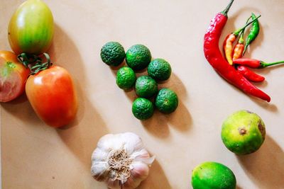 High angle view of chopped fruits on table