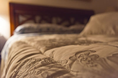 Close-up of bed at home