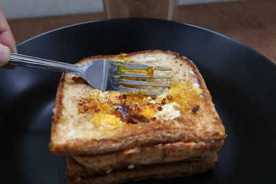 Bread frying in pan