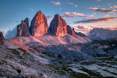 Scenic view of mountains against sky during sunset