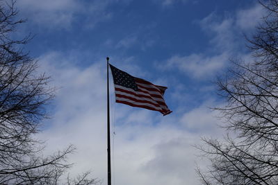 Low angle view of flag against sky