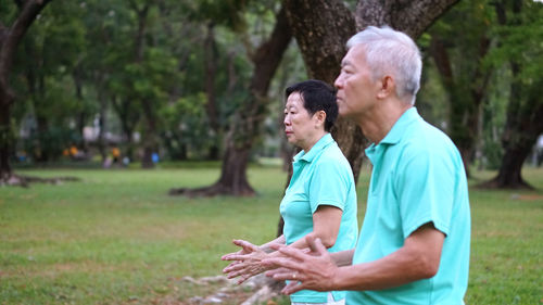 Side view of man and woman