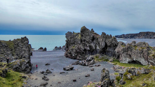 Scenic view of sea against sky at djupalonssandur beach
