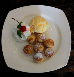 High angle view of breakfast served on table