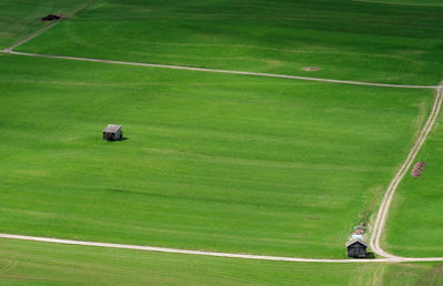 High angle view of soccer field