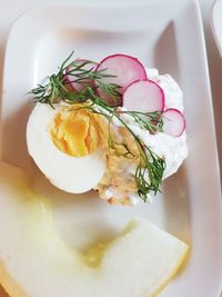 High angle view of food in plate