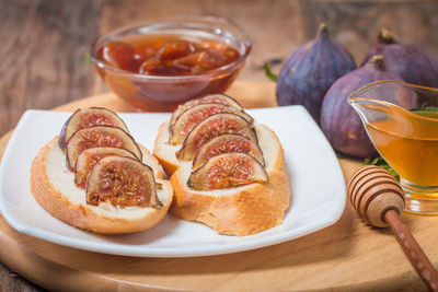 Close-up of breakfast served on table