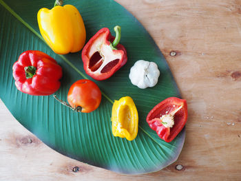 High angle view of chopped fruits on cutting board