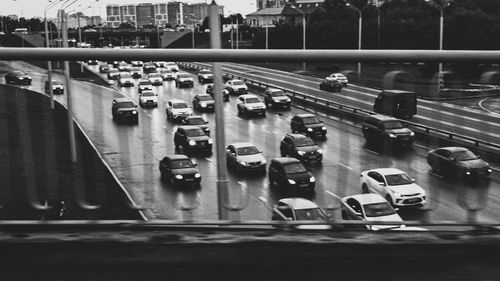 High angle view of traffic on road in city