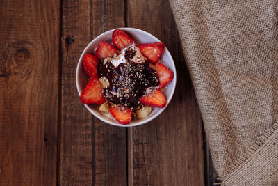 High angle view of breakfast in bowl on table