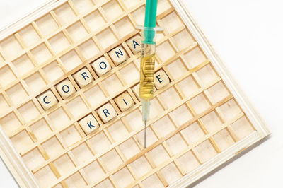 High angle view of a row on white background