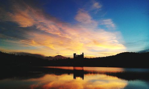 Scenic view of lake at sunset