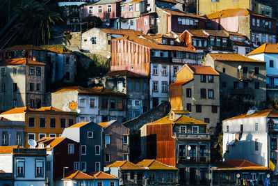 High angle view of buildings in city