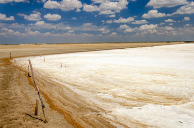 Scenic view of salt flat against sky at la guajira