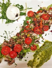 High angle view of chopped vegetables in plate