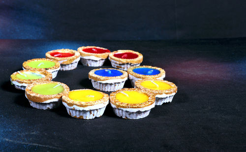 High angle view of cupcakes on table