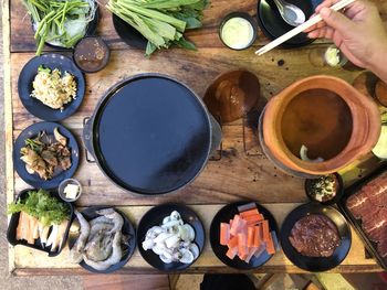 High angle view of food on table