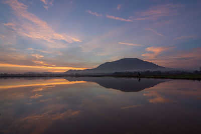 Scenic view of lake against sky during sunset