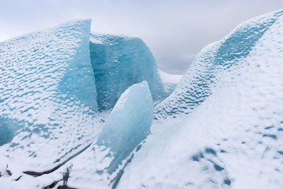 Close-up of snow covered mountain against sky