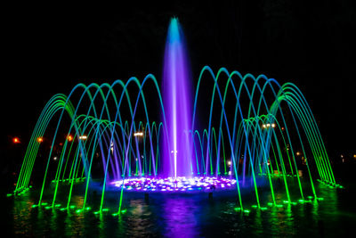 Illuminated fountain at night