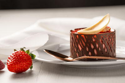 Close-up of dessert in plate on table
