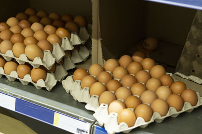 High angle view of eggs in container