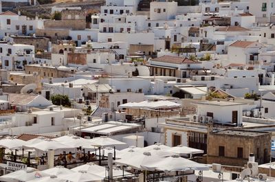 High angle view of buildings in town