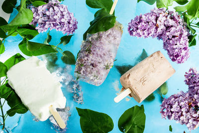 High angle view of ice cream on table