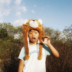 Portrait of boy wearing hat