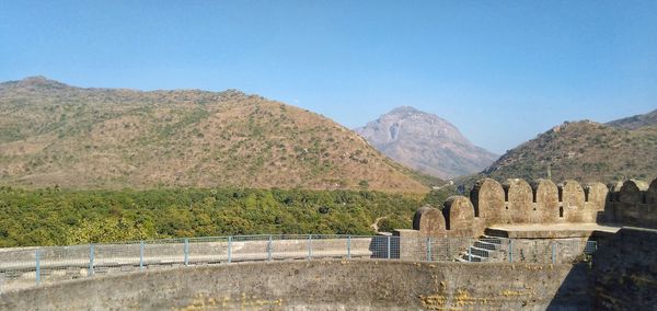 View of fort against mountain range