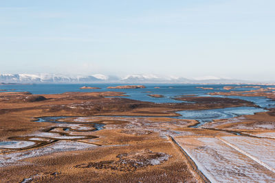 Scenic view of sea against sky during winter