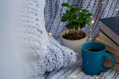 Close-up of coffee cup on table