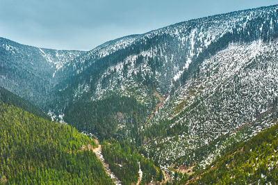 Scenic view of mountains against sky during winter