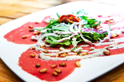 Close-up of food in plate on table