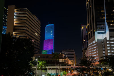 Illuminated buildings in city at night