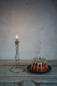 High angle view of cake on table