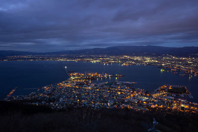 High angle view of illuminated city at night