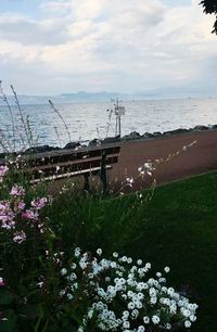 Scenic view of sea against cloudy sky