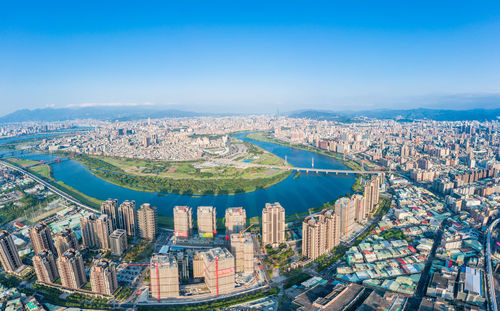 High angle view of buildings in city