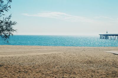 Scenic view of sea against blue sky