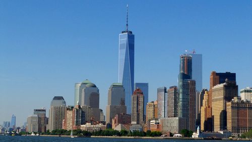 Manhattan skyline on sunny day