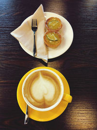 High angle view of coffee on table