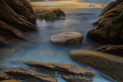 Scenic view of sea and rocks